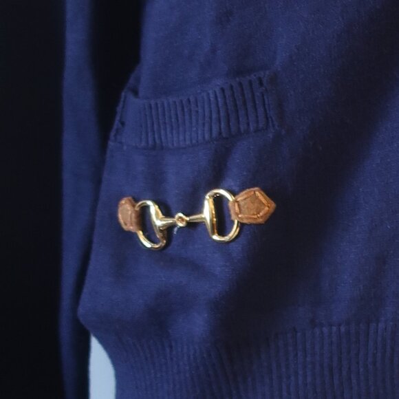 NWT Romi Basha Harper Navy Blue, White Cardigan Sweater O/S - Picture 3 of 10